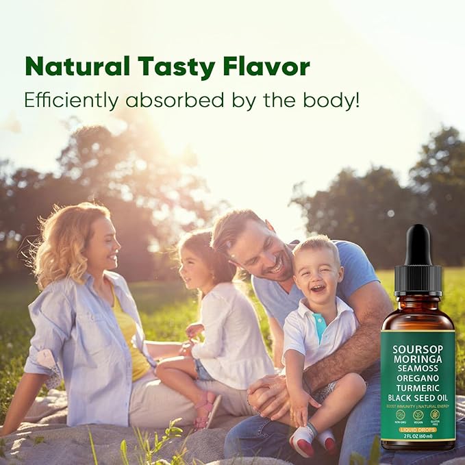 QIZFYZZ Liquid Drops - Soursop Bitters Liquid with Sea Moss Moringa &amp Turmeric Extract Immune Support and Overall Health Vegan Non-GMO | 2 Fl Oz