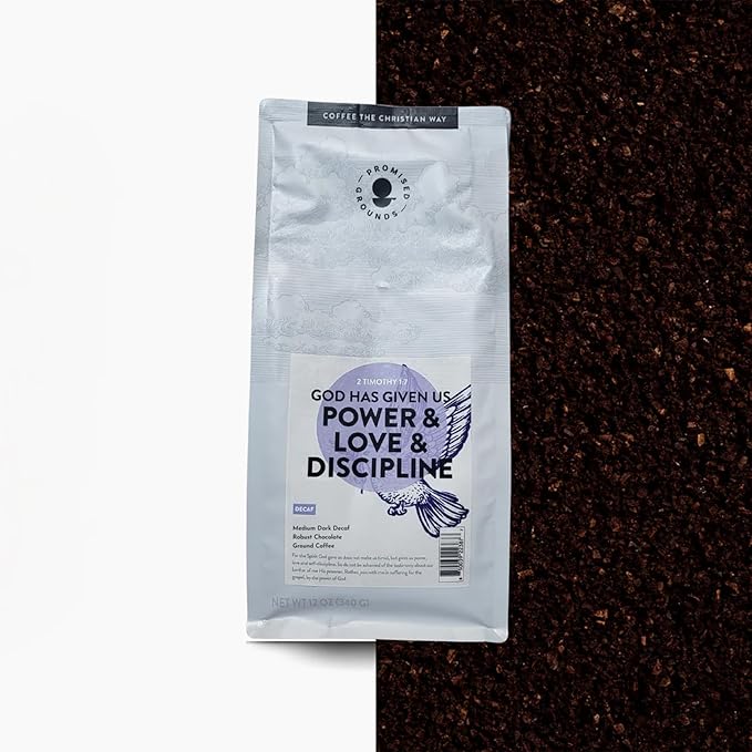 2 Timothy 1:7 Decaf Ground Coffee – Medium Dark Roast 12oz Bag – Bold Naturally Decaffeinated &amp Smooth – Ethically Sourced Arabica Beans – Freshly Roasted in Texas – Supports Clean Water Initiat