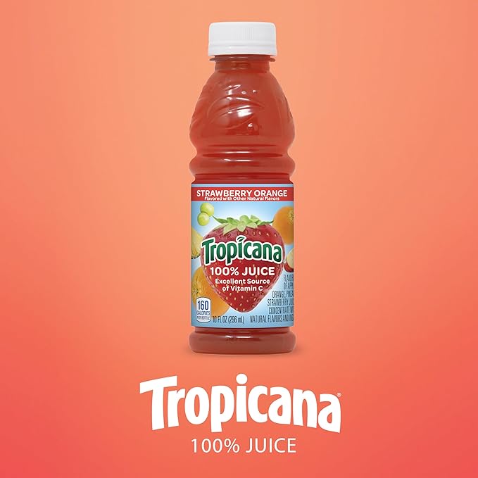 Tropicana 100% Orange Strawberry Juice�Single Serve 10 Fl Oz Bottles (Pack of 24) - Real Fruit Juice Vitamin C B &amp E Rich No Added Sugars No Artificial Flavors