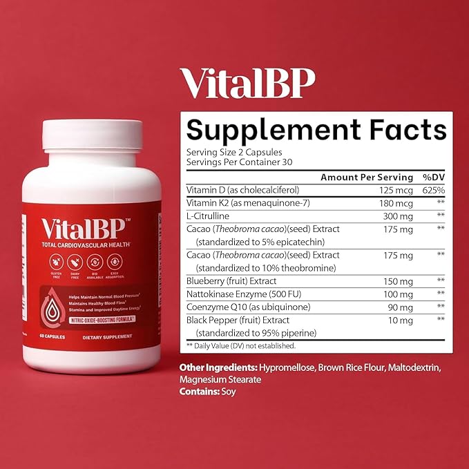 4 Pack - Support for Normal Blood Pressure - Supports Blood Flow &amp Arteries - with CoQ10 L-Citrulline and K2 &amp D3-60 Capsules
