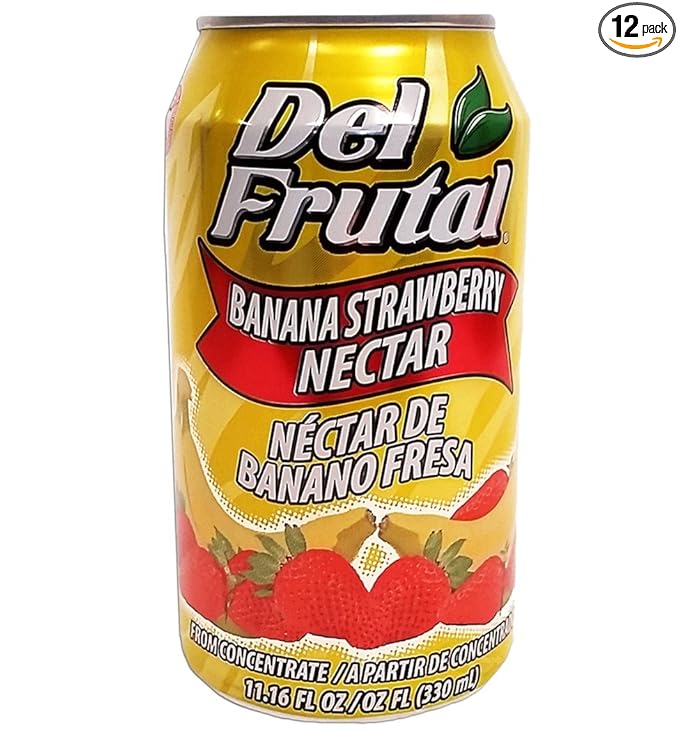Del Frutal Strawberry Banana Nectar 11.16 oz - Sabor Fresa y Banano (Pack of 12)