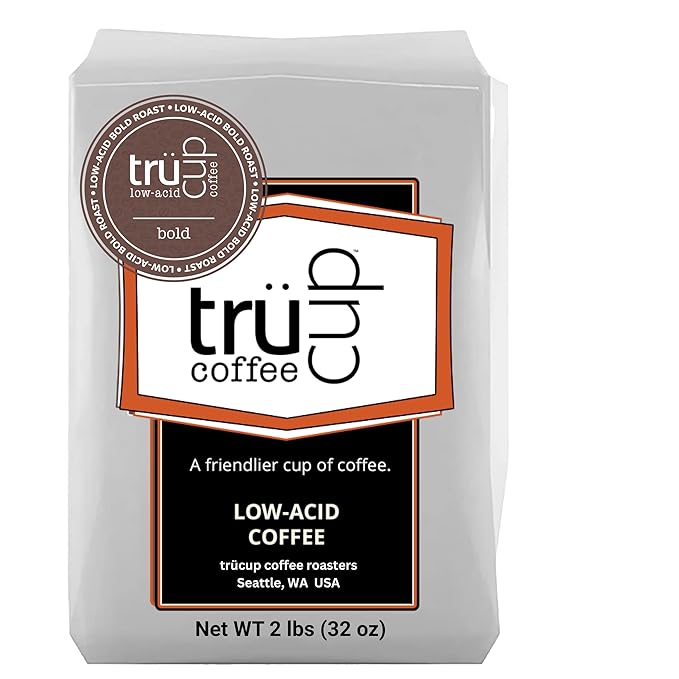 trücup Low Acid Coffee Ground Coffee Dark Roast - Drip Grind 2 LB Natural Water&ampSteam Process 60% Less Acid Smooth Flavor Stomach-Friendly Rich in Antioxidants