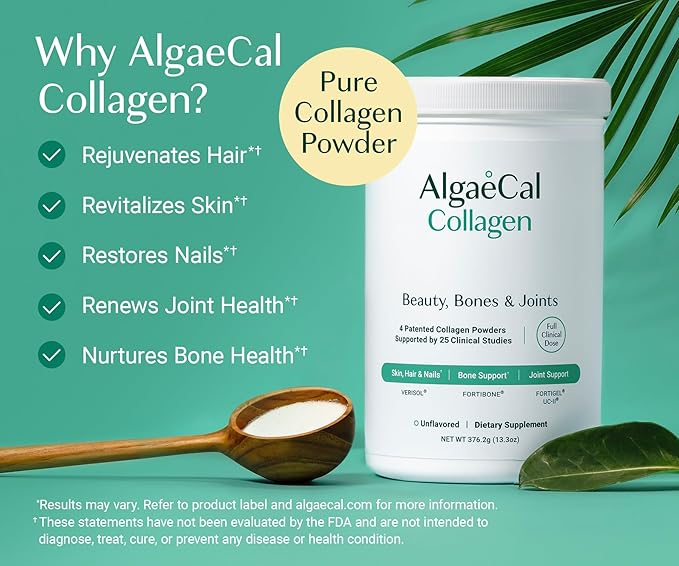 ALGAECAL Bone Builder Vitamin D3 &amp Collagen Bundle – Collagen with Verisol Fortibone Fortigel + Vitamin ADEK + Plant-Based Calcium Strontium Magnesium &amp 16 Nutrients for Beauty &amp Bone