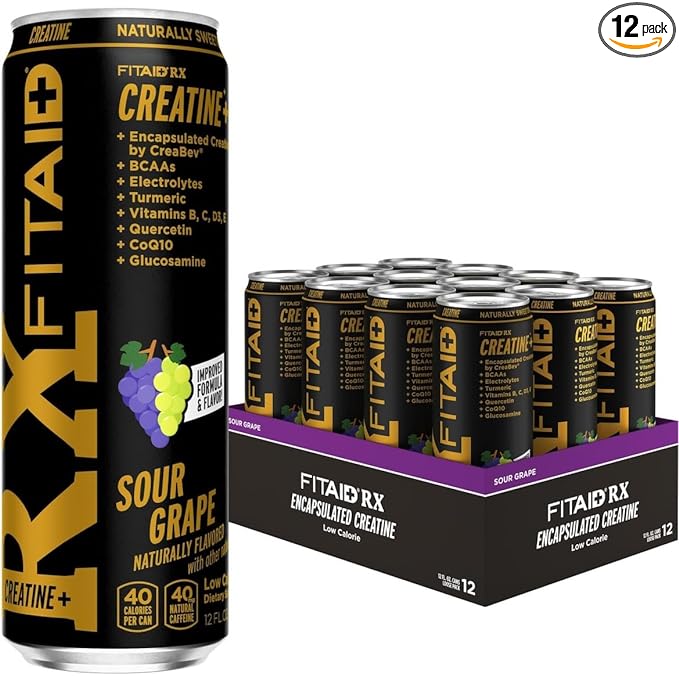 FITAID RX Recovery Blend Plus Creatine Contains BCAAs Glucosamine Turmeric B-Complex Electrolytes 12 Fl Oz (Pack of 12)