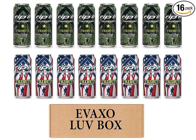 LUV BOX- Variety Rip It Energy Fuel Drinks 16 oz. pack of 16  RIP IT Tribute  RIP IT Tribute Cherry Lime. by evaxo
