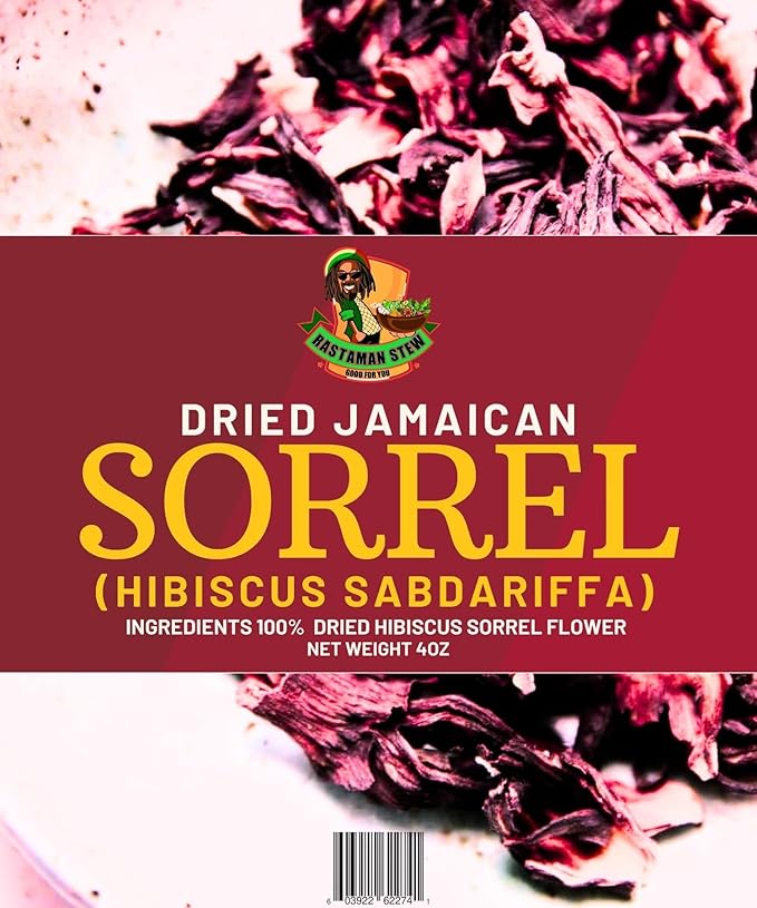 Jamaican Sorrel (Hibiscus Tea) 4oz – Dried Hibiscus Sabdariffa Flowers Loose Leaf | Caribbean Sorrel Drink | Caffeine Free Herbal Tea | Antioxidant Rich | RastaMan Stew