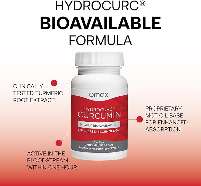 Omax3 HydroCurc Turmeric Curcumin Softgels – Highly Bioavailable Nanoparticle Potency &amp Absorption 150mg HydroCurc 60 Softgels