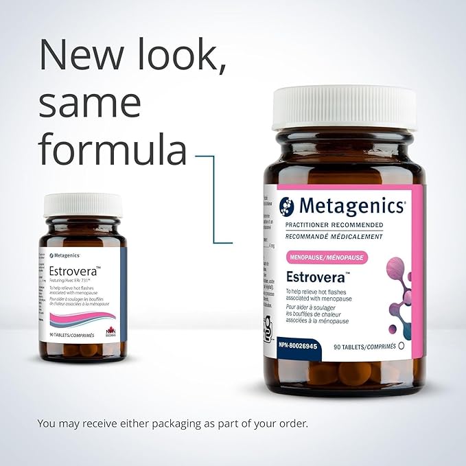 Metagenics HerWellness Estrovera - Hormone-Free Plant-Based Supplement - Supports Menopause &amp Perimenopause Relief - Hot Flashes Night Sweats Multi-Symptom Support - Vegetarian Non-GMO - 90 Tab