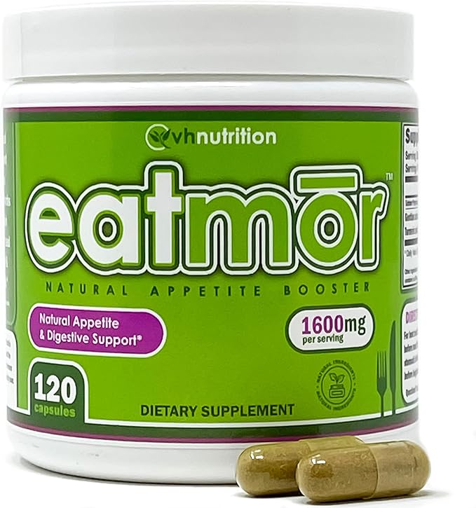 VH Nutrition Eatmor | Appetite Booster | Weight Gain Pills* for Women and Men | Designed for Women with Gentian Ginger Alfalfa | 120 Easy-to-Swallow Capsules