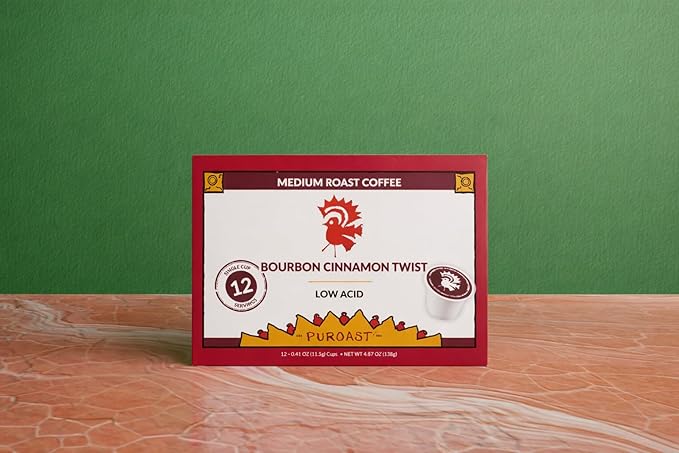 Puroast Low Acid Bourbon Cinnamon Twist Coffee Pods 12 Count – 5X Less Acid 5X Higher Antioxidants Smooth Flavored Coffee K-Cup Compatible No Bitterness Easy on Stomach