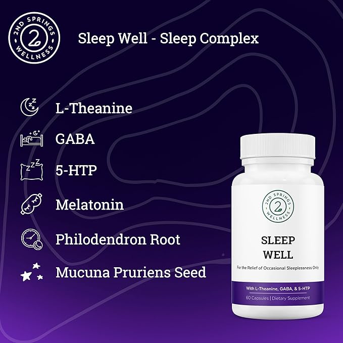 Sleep Well Calmness &amp Relaxing Support Formula - Powerful Blend with Magnesium L-Theanine GABA and Melatonin - Enhances Relaxation + Promotes Healthy Sleep Patterns - 60 Capsules