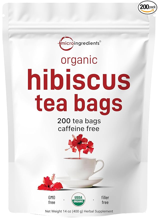 Organic Hibiscus Tea Bags 200 Count | Premium Source from Hibiscus Flowers | Caffeine Free Herbal Tea | Eco-Friendly Hemp Paper Tea Bags | Non-GMO No Sugar