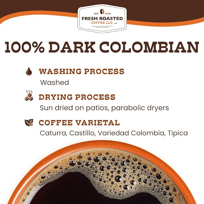 Fresh Roasted Coffee100% Dark Colombian 5 lb (80 oz) Med-Dark Roast Whole Bean Kosher