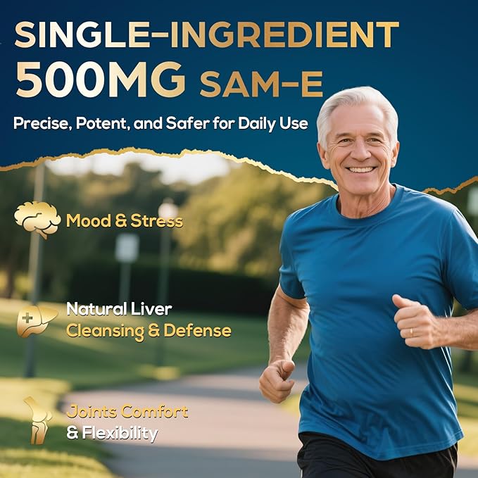SAM e Supplement 500mg - Extra Strength SAM-e(S-Adenosylmethionine) for Mood Liver &amp Join t | 25% More Potent Than 400mg SAM-e | Vegan | 60 Medical Blister Pack Capsules