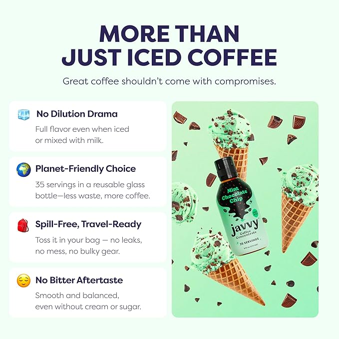 Coffee Concentrate - Limited Release Flavors - Cold Brew Coffee Perfect for Hot or Iced Instant Coffees Hot Drinks Cold Brew Concentrate 35 Servings - Mint Chocolate Chip