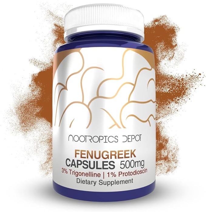 Nootropics Depot Fenugreek Extract Capsules | 500mg | 60 ct | 3% Trigonelline 1% Protodioscin | Trigonella foenum-graecum | Mood Fitness &amp Metabolic Function