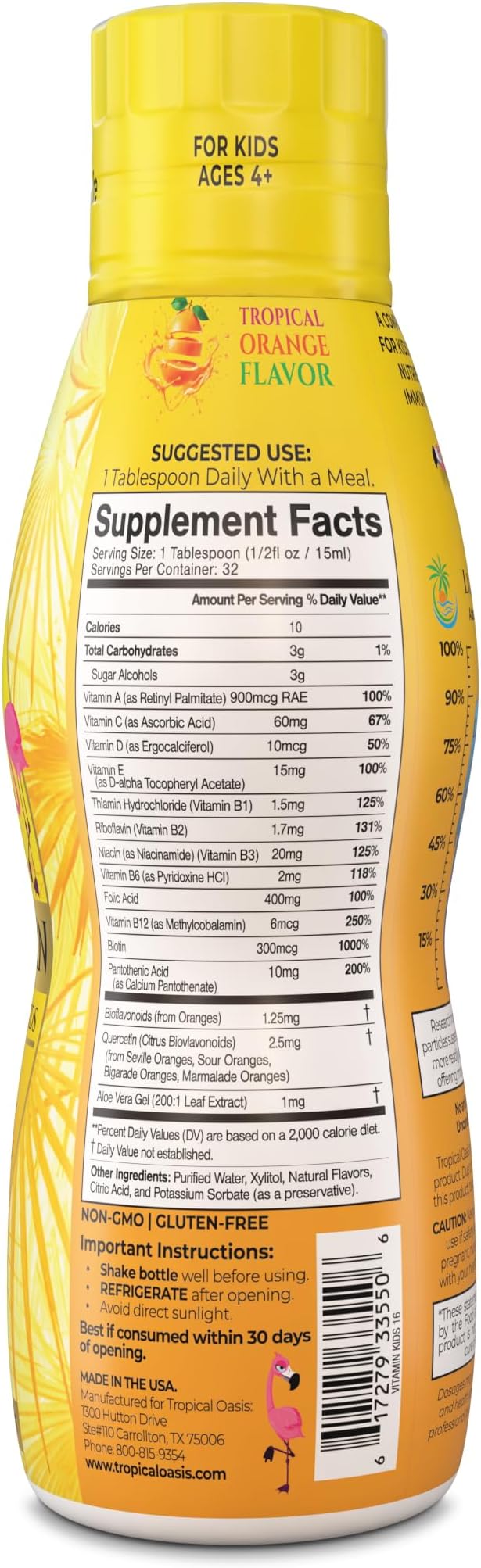 Premium Liquid Multivitamin For Kids | Sugar Free Kids Vitamins | 100% DV of 14 Vitamins for Kids | Multivitamin for Children Ages 4+ | Great Tasting Non-GMO Max 98% Absorption Rate- 16 oz 32 Serv