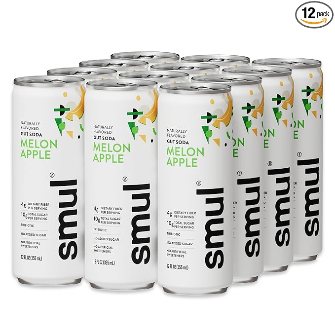 smul – Healthy Gut Soda – Melon Apple – Real Fruit Juice – Sparkling Healthy Drink – Only 7g Sugar &amp 30 Calories – No Artificial Sweeteners – Gluten-Free – 12 fl oz – 12 Pack