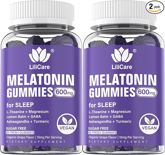 Melatonin 20mg Gummies for Adults (2 Packs) Extra Strength with L-Theanine Ashwagandha Magnesium Turmeric GABA Lemon Balm and Chamomile for Supports Healthy Circadian Rhythm Grape Flavor 120ct