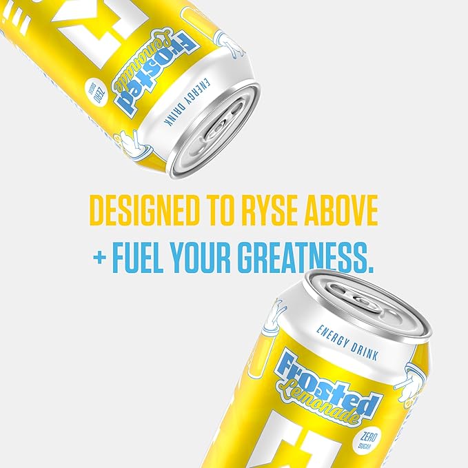 RYSE Fuel Energy Drink - Frosted Lemonade - Sugar Free - 200mg Natural Caffeine New Formula to Supports Cognitive Health &amp Improves Focus - No Artificial Colors - 16 fl oz Cans (12-Pack)