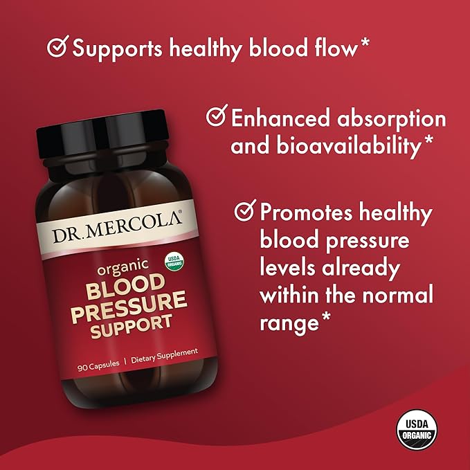 Dr. Mercola Organic Blood Pressure Support - Supports Healthy Circulation - High-Potency Grape Seed Extract - Non-GMO &amp Soy-Free - 90 Capsules (90 Servings)