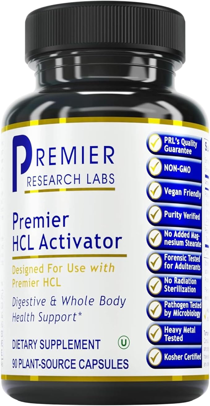 Premier Research Labs Premier HCL Activator - Pepsin Digestive Enzymes Supplement for Optimal Digestive Function for Men &amp Women Low Stomach Acid Nutrient Absorption - 90 Vegetarian Capsules