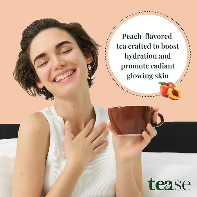 Tease Tea Peach Herbal Tea - Peach Please Caffeine Free Tea Made with Organic Peaches Hibiscus Flowers and Rosehip Hibiscus Tea Blend For Juicy Fresh Hydration And Glowing Skin