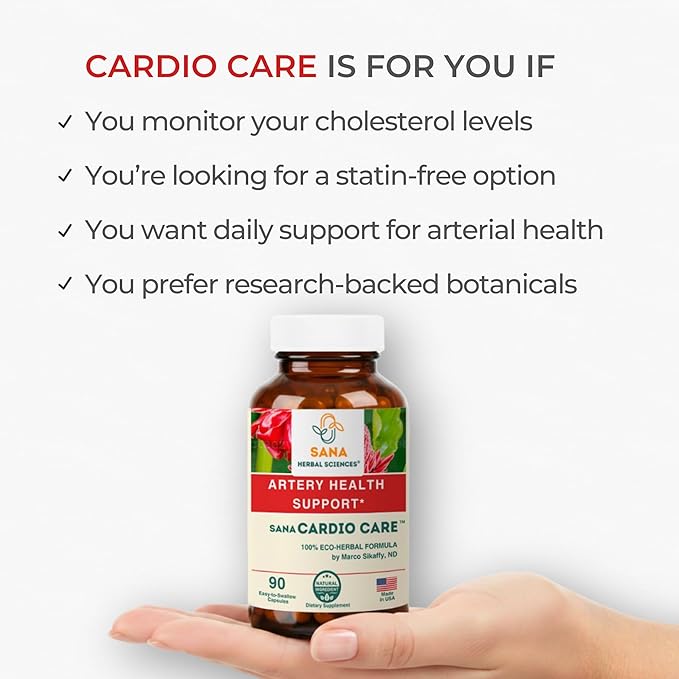 2-Pack | Artery Plaque Maintenance Supplement – Plant-Based Formula for Healthy Cholesterol Levels and Blood Circulation | with Hawthorn Arjuna &amp Ginger | 90 Capsules | Sana Cardio Care