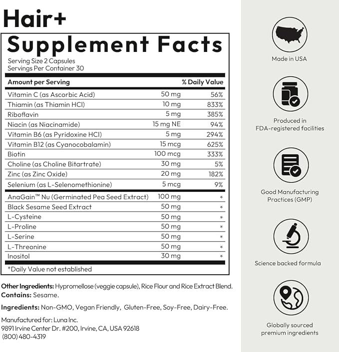 BIGVITA Hair Growth Supplement – Fast Hair Regrowth for Thicker Fuller Hair | AnaGain™ Nu Biotin Black Sesame Extract | Hair Loss Support for Women &amp Men | Vegan Gluten-Free – 1 Month Supply
