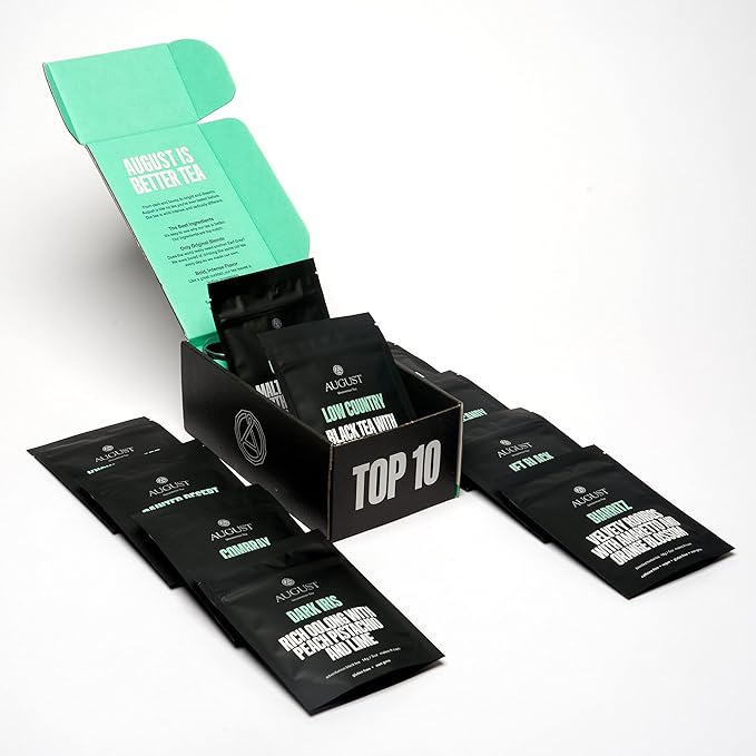 August Uncommon Loose Leaf Tea Sampler – Variety Tea Box of of 10 Trending Blends with Crystal Scoop – Green Black or Herbal Teas in 10 Resealable Pouches (0.5oz Each Total 5.0oz)