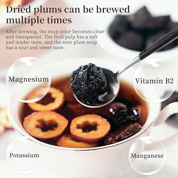 DOZO Chinese Smoked Black Plum Dried Wu Mei 400g/14.1oz Traditional Herbal Grade Dried Plums Non-Snack Smoke-Processed Green Plum Whole Dried Fruit for Brewing &amp Herbal Use 中药乌梅 乌梅干 酸梅汤原料