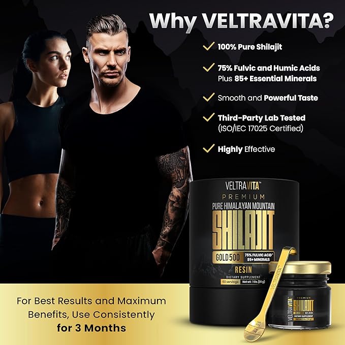 100% Pure Himalayan Shilajit Resin Gold 500 Organic | High Potency 75%+ Fulvic Acid Humic Acid &amp 85+ Trace Minerals | Natural Energy &amp Immune Support for Men &amp Women | Lab Tested