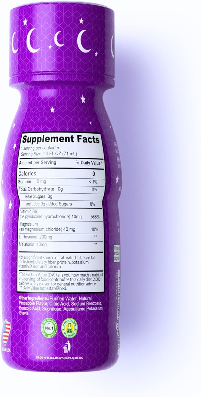 Sleep Shot by Alfa Vitamins - Contains 10 MG of Melatonin Vitamin B6 L-Theanine for Healthy Sleep &amp Night time Routine- 2.5oz Shot Bottle - 20 Pack