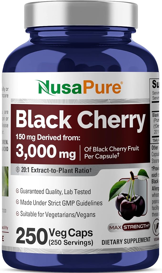 NusaPure Black Cherry Extract 20:1 - Suitable for Vegetarian/Vegan Non - GMO - 3000mg 250 Capsules