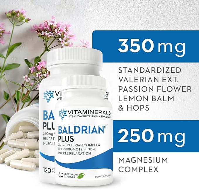 Vitaminerals 33+ Baldrian® Plus Natural Relaxing Support Standardized Valerian Extract (120)