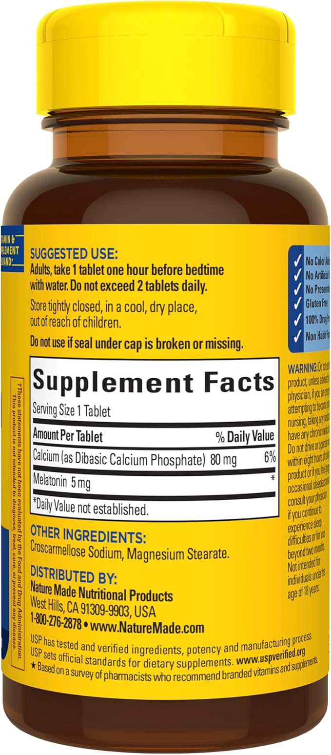Nature Made Melatonin 5mg Extra Strength Tablets 100% Drug Free Sleep Aid Sleep Supplements for Adults 300 Tablets 300 Day Supply