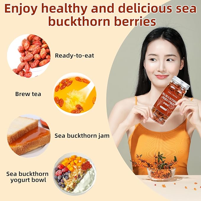 Hee Creek Dried Sea Buckthorn Fruit 240g/8.47oz Dried Sea Buckthorn Berries for Tea Sulfur Free No Sugar Added High Nutritious 沙棘果 沙棘干