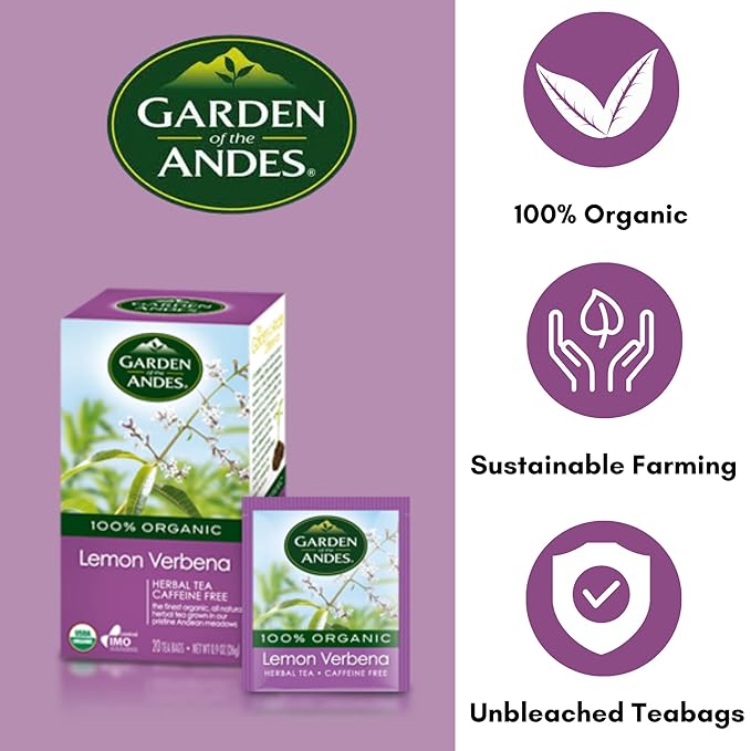 Garden of the Andes Herbal Organic Decaf Lemon Verbena Hot Tea Bags 0.9 oz 20 Count (Pack of 3)…