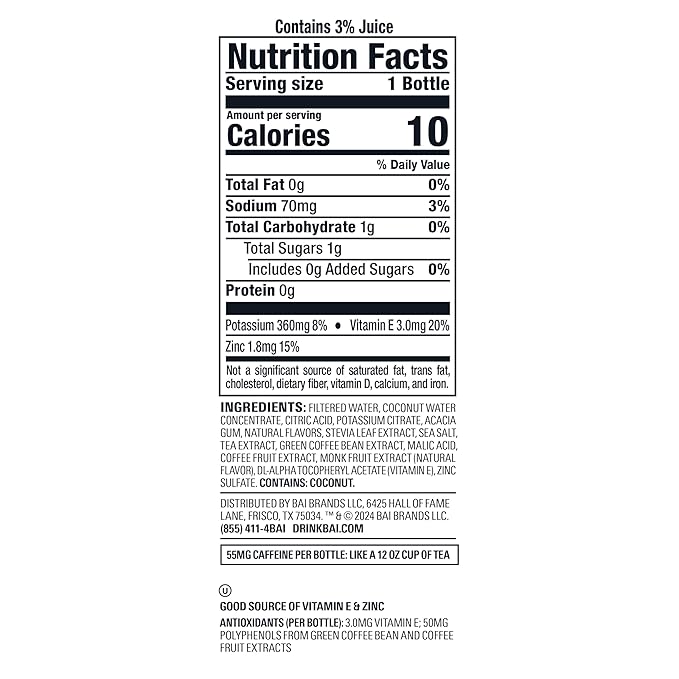 Bai Antioxidant Infused Water Beverage Shala Coconut Strawberry with Vitamin C and No Artificial Sweeteners 18 Fluid Ounce Bottle 12 Pack