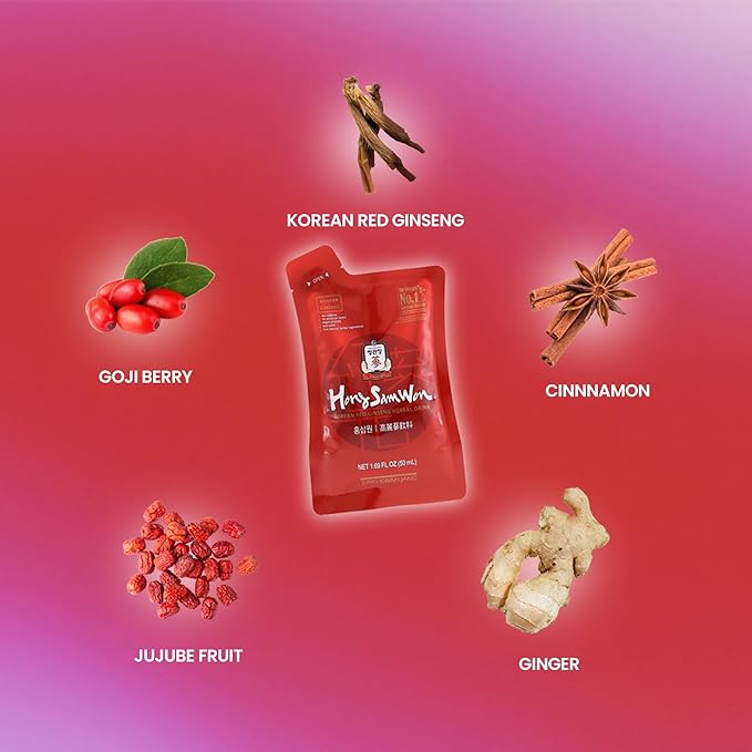 JUNG KWAN JANG HongSamWon Korean Red Ginseng Herbal Drink | Energy Drink Pre Workout Ginseng Supplement Herbal Tea | Korean Red Ginseng Extract Jujube Ginger Cinnamon | Vegan Friendly | 20 Count