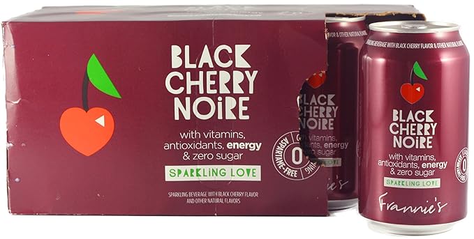 KauffmanTreats Frannie Sparkling Beverage- Zero Calories &amp Sugar Aspertame Free: 24-Ct Case 12 Oz. Cans (Black Cherry Noire)