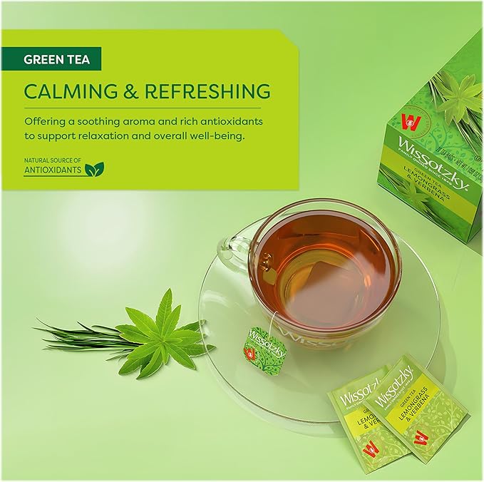 Wissotzky Lemongrass &amp Verbena Green Tea (6 Pack - 120 Tea Bags) | Soothing Aroma | Antioxidant Rich | Refreshing Green Tea Bags