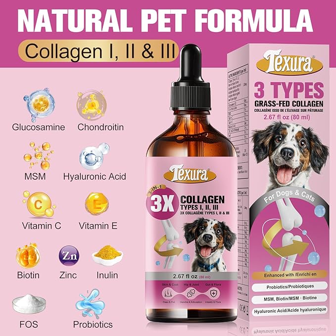 Liquid Collagen for Dogs &amp Cats - Grass-Fed Hydrolyzed - for Joint Hip Skin &amp Coat Nutritional Support