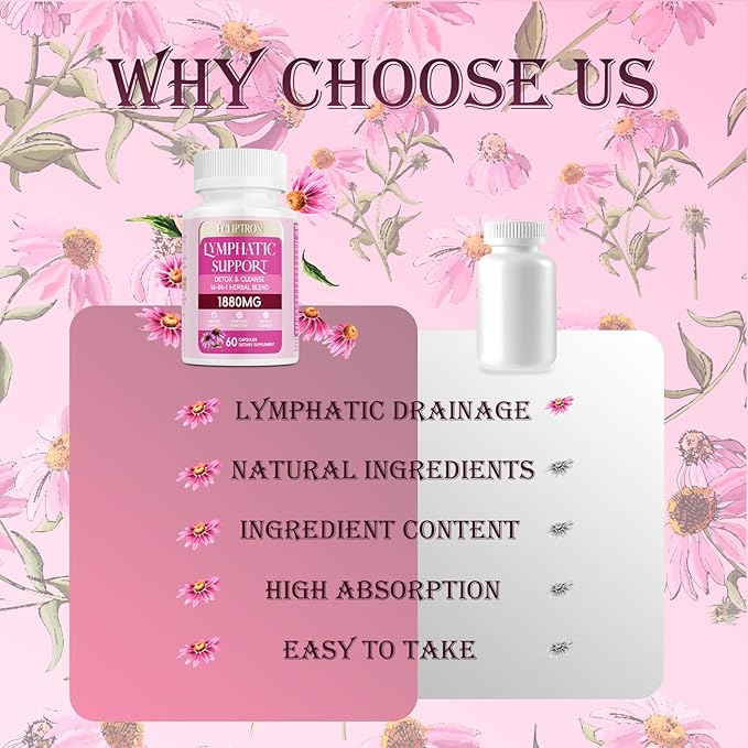 Lymphatic Drainage Supplement 1880 mg Lymphatic System Support Supplement with Echinacea Dandelion Turmeric Burdock Elderberry and Calendula Lymph Detox Cleanse &amp Immune Support 60 Capsule