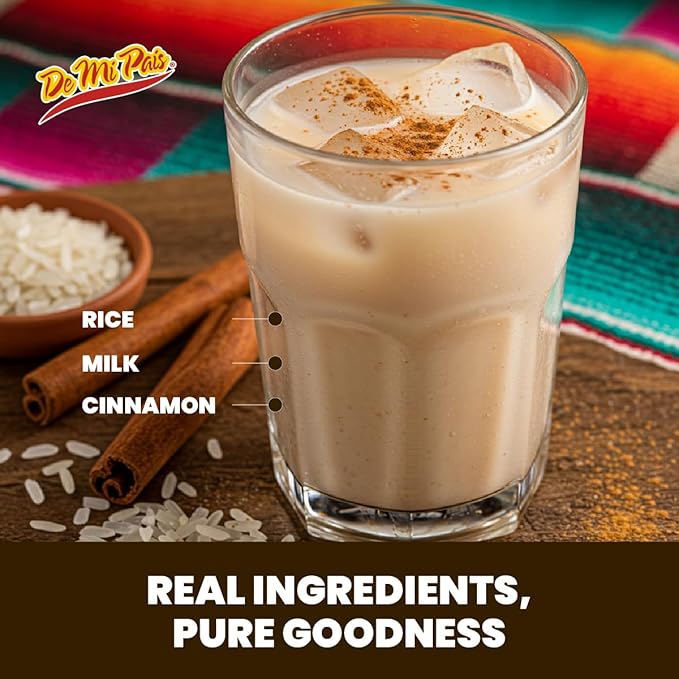 De Mi Pais Horchata Rice Milk Drink with Real Cinnamon Pieces Made with Real Ingredients for a Creamy Authentic Taste Shake Well for a Refreshing Beverage Perfect for Groceries 16.57 Fl Oz 12-Pa