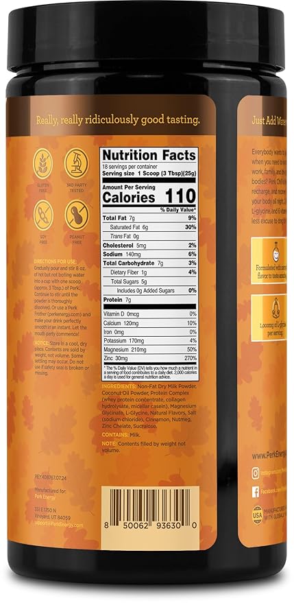 Perk Chill Drink Mix (Pumpkin Spice) 18 Servings – Calming Melatonin-Free Nighttime Sleep Aid Support with Magnesium &amp L-Glycine Soy-Free Peanut-Free Gluten-Free