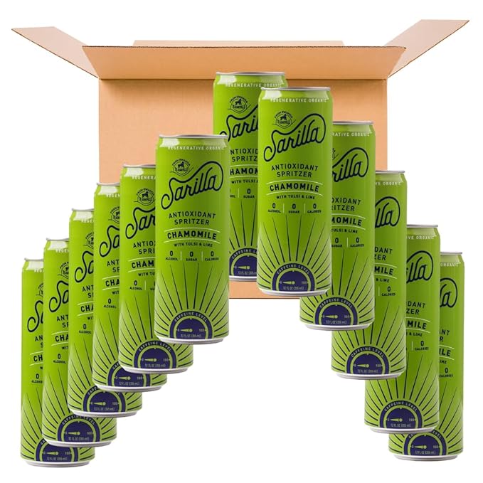 Sarilla Nonalcoholic Herbal Spritzer Chamomile Lime with Adaptogens Unsweetened 12-Pack
