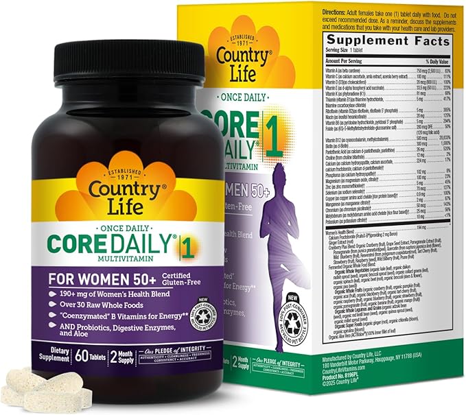 Country Life CORE Daily-1 for Women 50+ Multivitamin - Formulated for Women Over 50 Complete Daily Nutrition with Women's Health Blend Coenzymated B Vitamins Probiotics and Digestive Enzymes