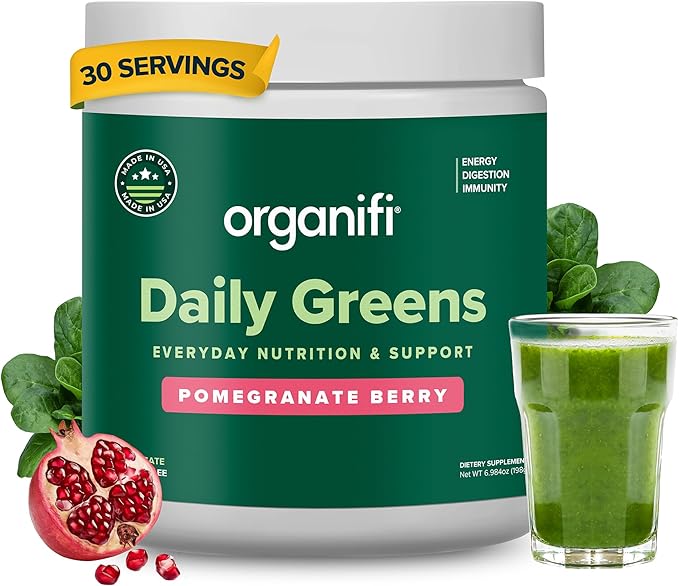 Organifi Daily Greens - Everyday Nutrition and Support - Greens Powder for Energy Digestion and Immunity 30 Servings