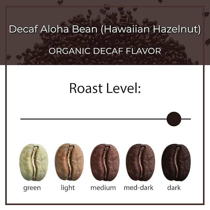 The Bean Organic Coffee Company Water Processed DECAF Aloha Bean (Hawaiian Hazelnut) Chocolate Macademia Nut and Vanilla Bean Medium Roast Ground Coffee 16-Ounce Bag